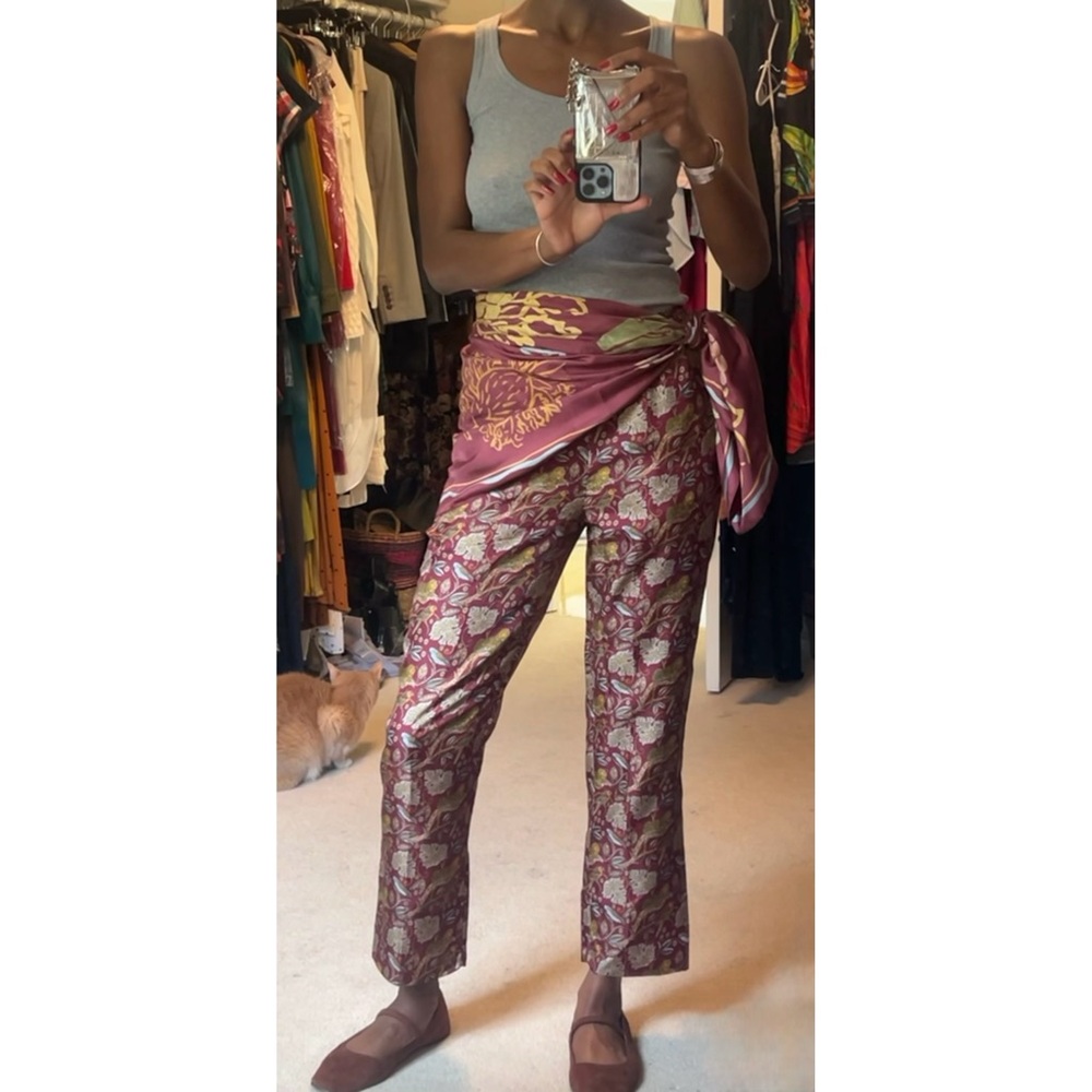 Pull-on silk-twill pant in jungle cat print